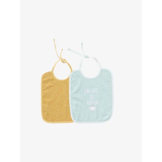 Lot de 2 bavoirs bébé en gaze de coton lot bleu