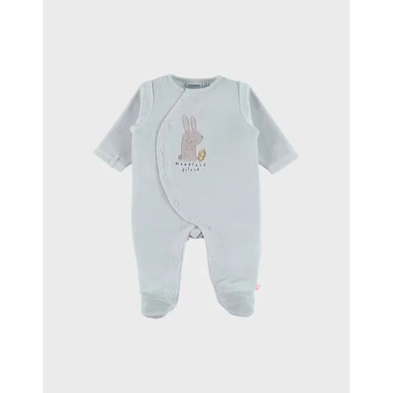 Pyjama Bébé En Velours À Broderie Lapin Turquoise