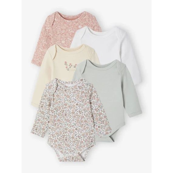 Lot de 5 bodies naissance avec ouverture américaine vert sauge