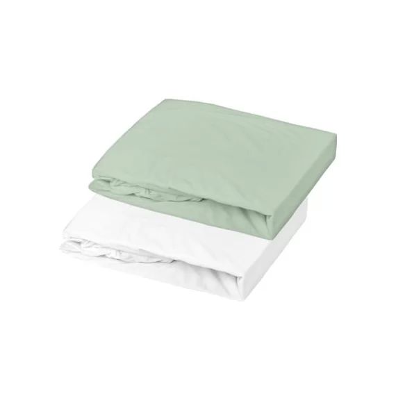 Lot de 2 draps housses en coton blanc et vert de gris (60 x 120 cm)
