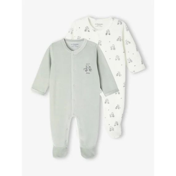 Lot de 2 dors-bien naissance en velours vert d&rsquo;eau