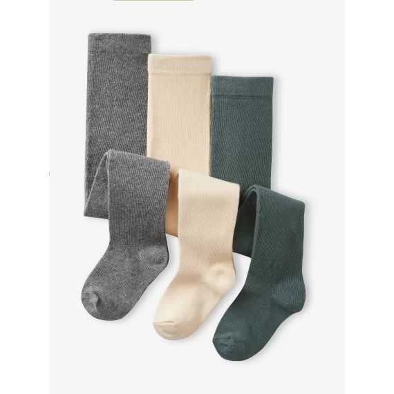 Lot de 3 collants bébé maille BASICS gris chiné