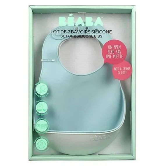 BEABA, Lot de 2 bavoirs silicone light mist/airy green vert