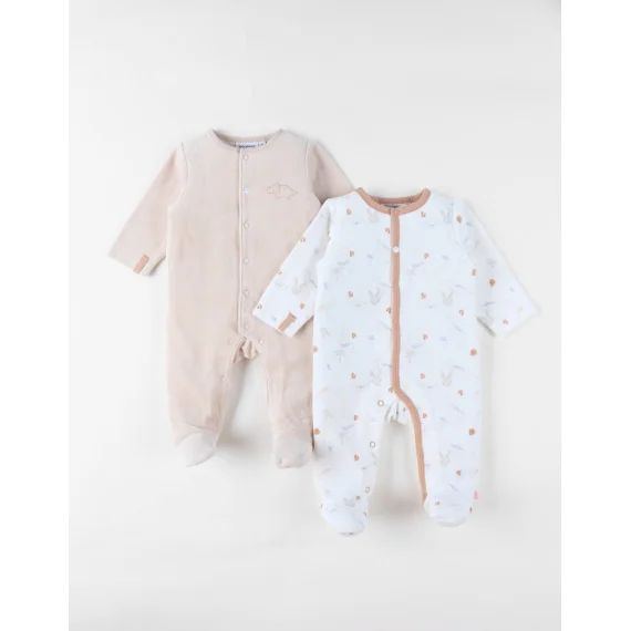Set De 2 Pyjamas Bébé Velours Beige