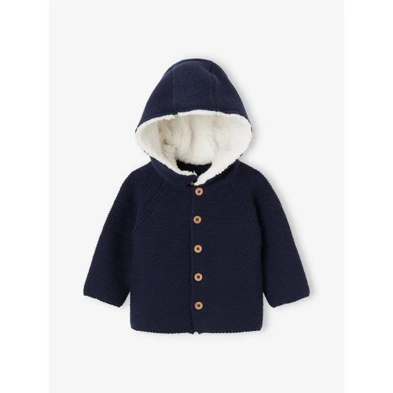 Cardigan bébé + capuche amovible doublée sherpa marine