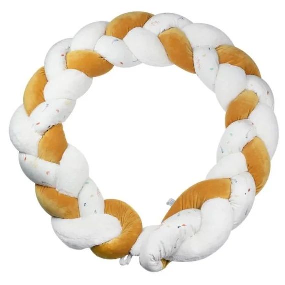 Tresse Décorative Trois Kilos Sept – Moutarde – Tresse De Lit – Velours – Blanc Et Jaune – 200cm Blanc