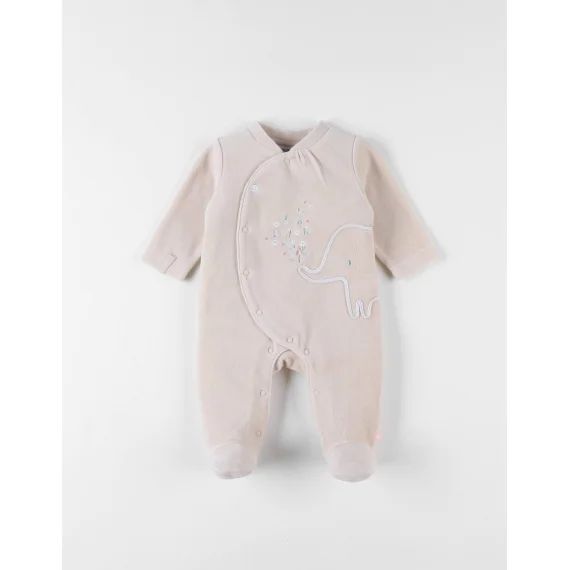 Pyjama En Velours Côtelé Imprimé Éléphant Beige