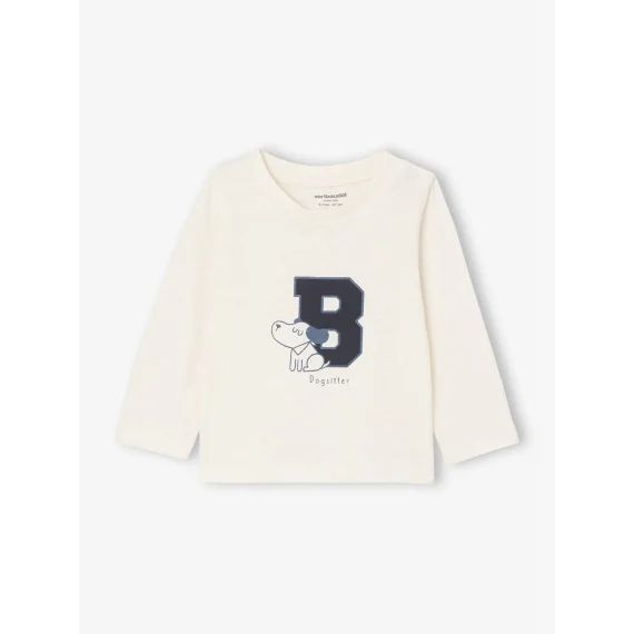 T-shirt bébé manches longues imprimé devant écru