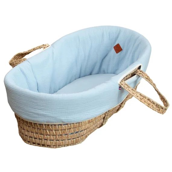 Habillage De Couffin En Gaze De Coton Jeanne Bleu