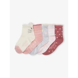 Lot de 5 paires de chaussettes fantaisie bébé fille vieux rose