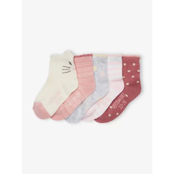 Lot de 5 paires de chaussettes fantaisie bébé fille vieux rose