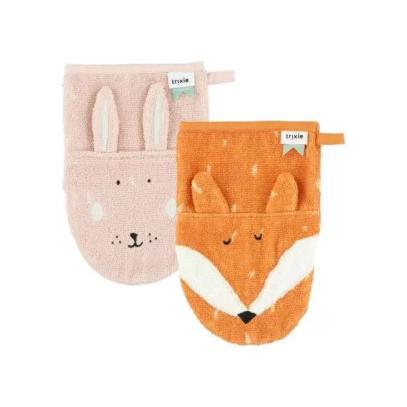 Lot de 2 gants de toilette Mr. Fox et Mrs. Rabbit