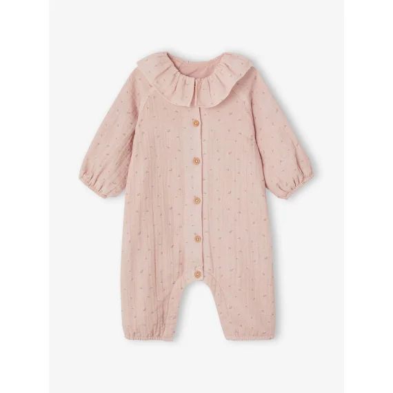 Combinaison en gaze de coton imprimée bébé rose pâle