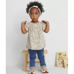 La blouse blanche fleurie en coton –  – Soldes