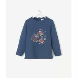 Le t-shirt bleu marine en fibres recyclées avec flocage renard –  – Soldes