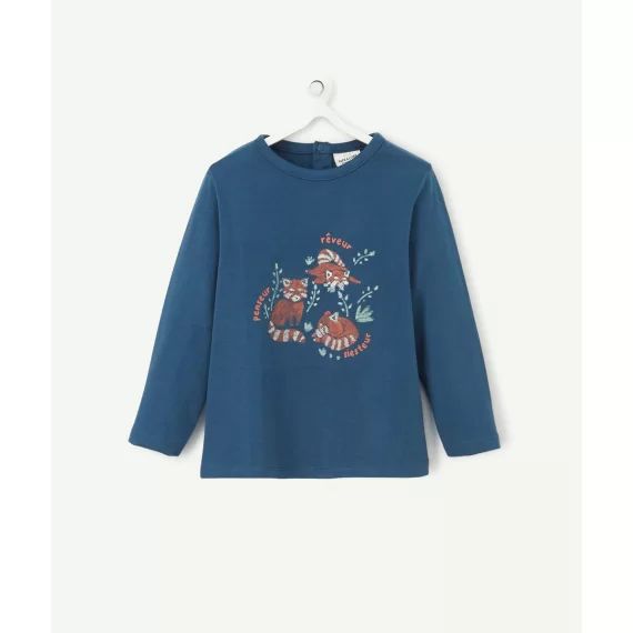 Le t-shirt bleu marine en fibres recyclées avec flocage renard –  – Soldes