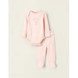 Body + Jogpant Avec Pieds En Coton Rose Clair