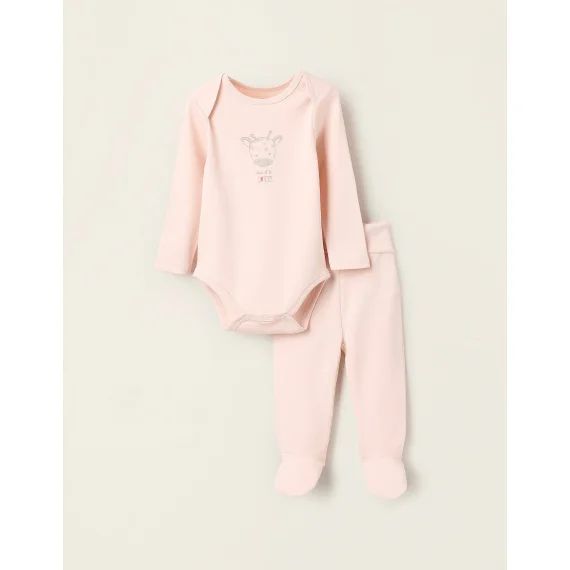 Body + Jogpant Avec Pieds En Coton Rose Clair