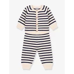 Ensemble 2 pièces bébé en tricot rayé laine et coton PETIT BATEAU blanc imprimé
