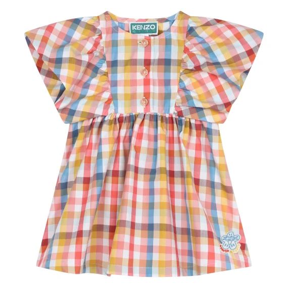 Robe à carreaux en coton Fille Jaune