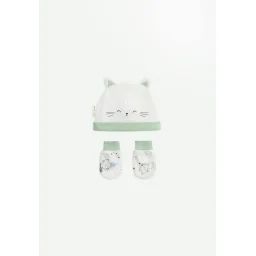 Bonnet Bébé Et Moufles Anti-griffures Chatmallow Ecru