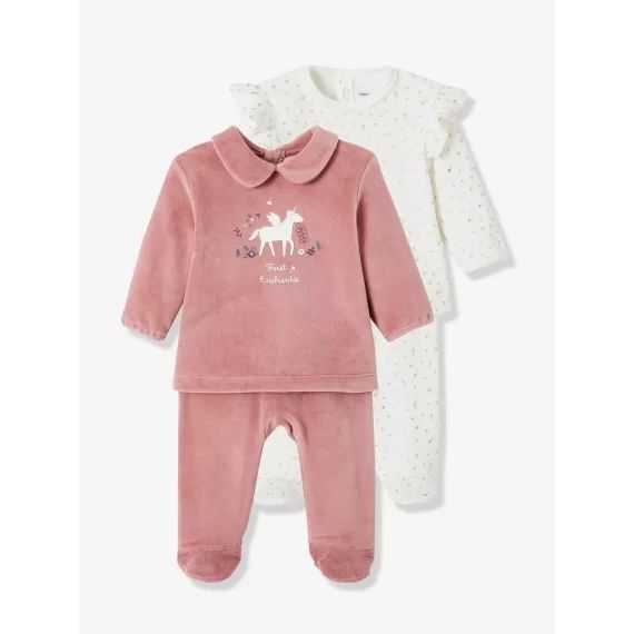 Lot de 2 pyjamas en velours bébé licorne 2 pièces lot ivoire
