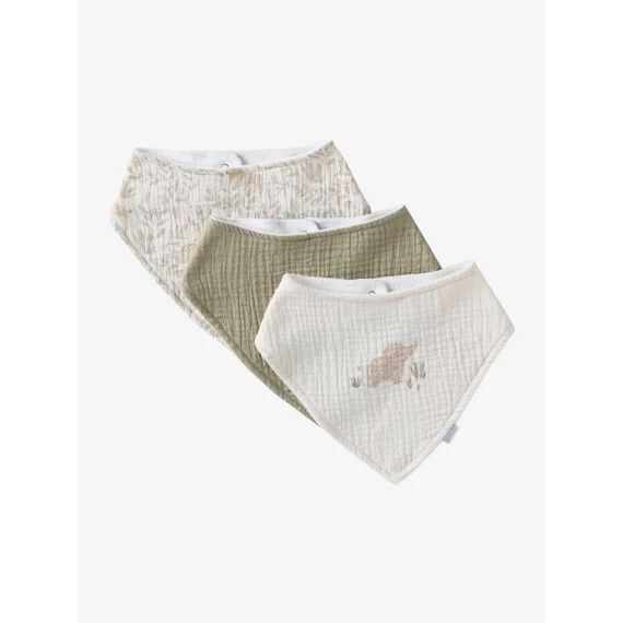 Lot de 3 bavoirs bandanas en gaze de coton babylone