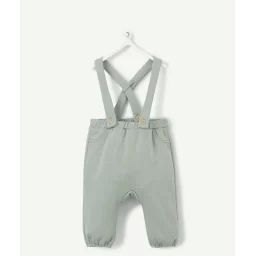 Pantalon sarouel vert en fibres recyclées aux bretelles amovibles –  – Soldes