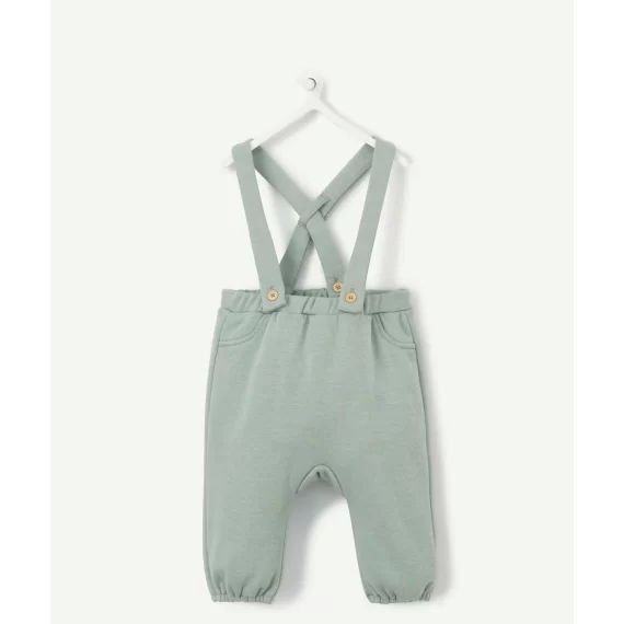 Pantalon sarouel vert en fibres recyclées aux bretelles amovibles –  – Soldes
