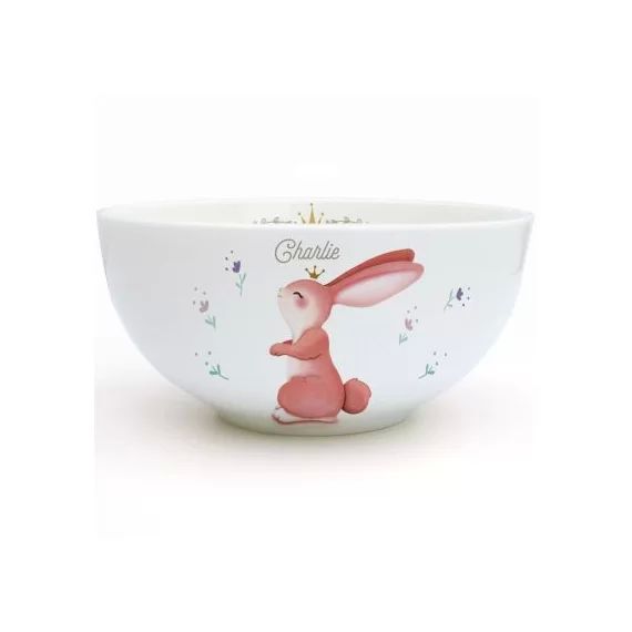 Bol en porcelaine Lapin fleuri (personnalisable)