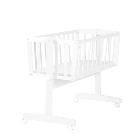 Berceau En Bois Sur Roulettes Avec Matelas Blanc