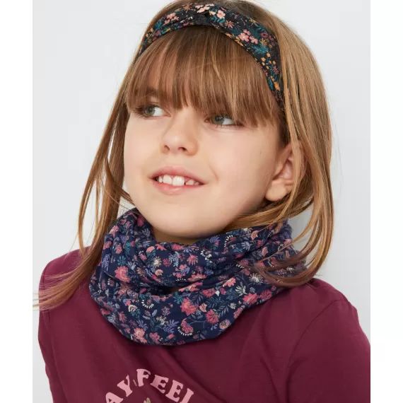 Snood double tour bébé fille bleu marine imprimé fleuri