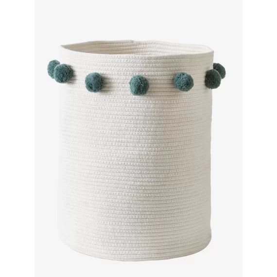 Grand panier pompons EDEN INDIA blanc/vert
