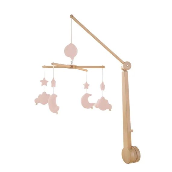 Mobile Musical Bébé En Bois Avec 4 Jouets Rose