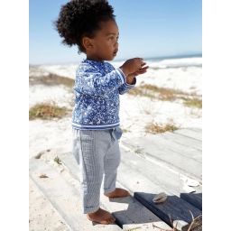 Pantalon bébé fille rayé à taille élastiquée bleu électrique