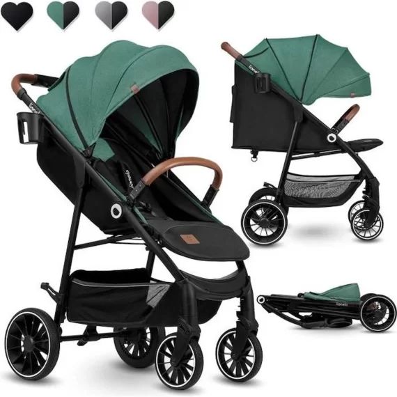 LIONELO Alexia – Poussette bébé compacte – De 6 à 36 mois – Capote XXL pour protection solaire – Moustiquaire inclu – Vert vert