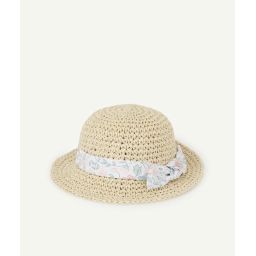 Chapeau de paille bébé fille avec noeud fleuri