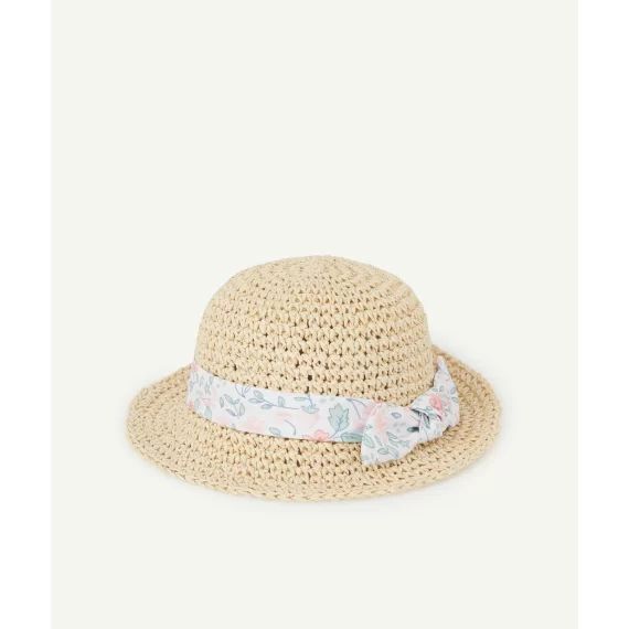 Chapeau de paille bébé fille avec noeud fleuri