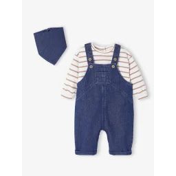 Ensemble 3 pièces naissance body + salopette + foulard stone