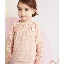 Blouse bébé fille en coton fleurie rose –  – Soldes