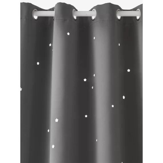 Rideau à œillets occultant et motifs perforés gris foncé / étoiles