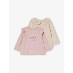 Lot de 2 T-shirts romantiques bébé manches longues rose pale