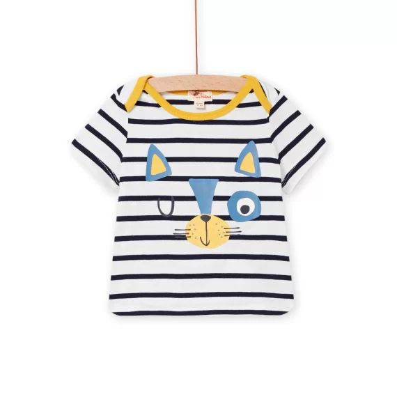 T-shirt Manches Courtes Écru Et Noir Bébé Garçon