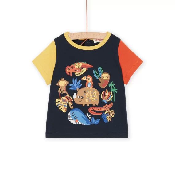 T-shirt Bleu Nuit À Manches Jaune Et Orange – Bleu marine
