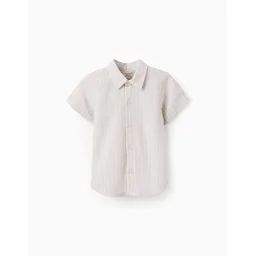 Chemise À Manches Courtes À Rayures Beige Clair