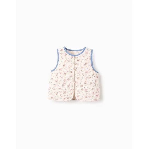 Gilet Matelassé Floral Beige Clair