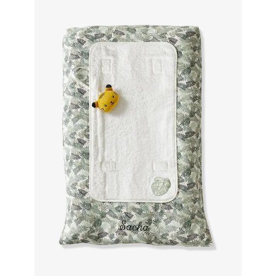 Housse de matelas à langer personnalisable HANOÏ écru / vert feuille