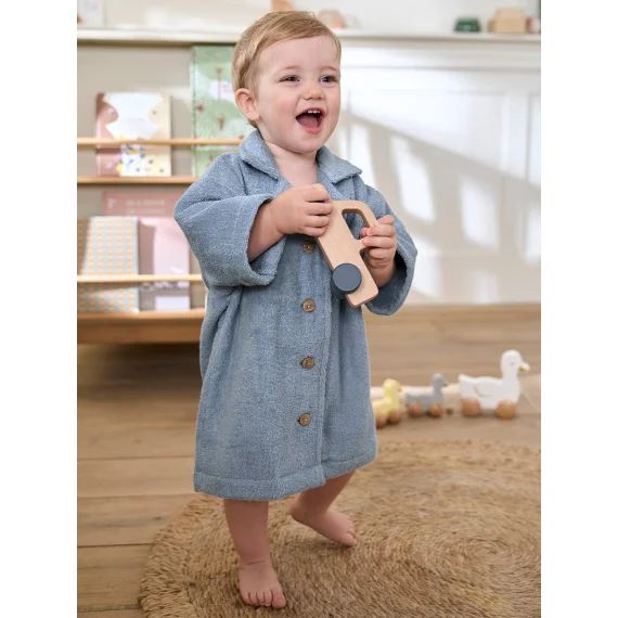 Peignoir Oversize bébé avec coton recyclé personnalisable bleu chambray