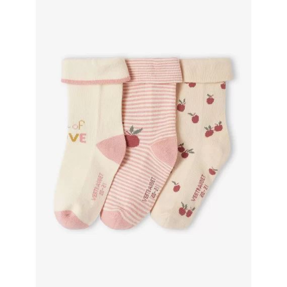 Lot de 3 paires de chaussettes cerises bébé fille vieux rose