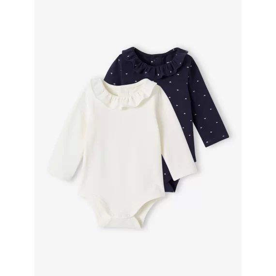 Lot de 2 bodies bébé col claudine manches longues marine